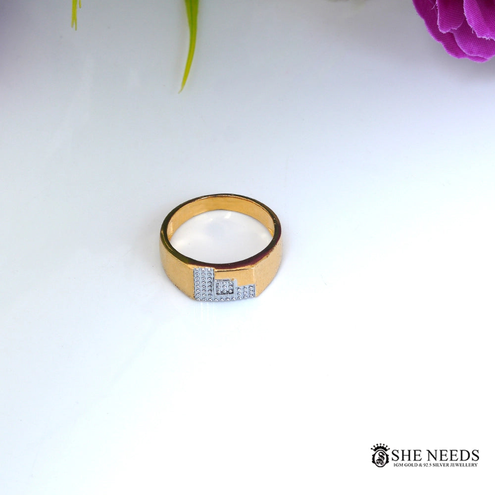 Stylish Men’s Gold-Tone  Ring with square CZ Stone