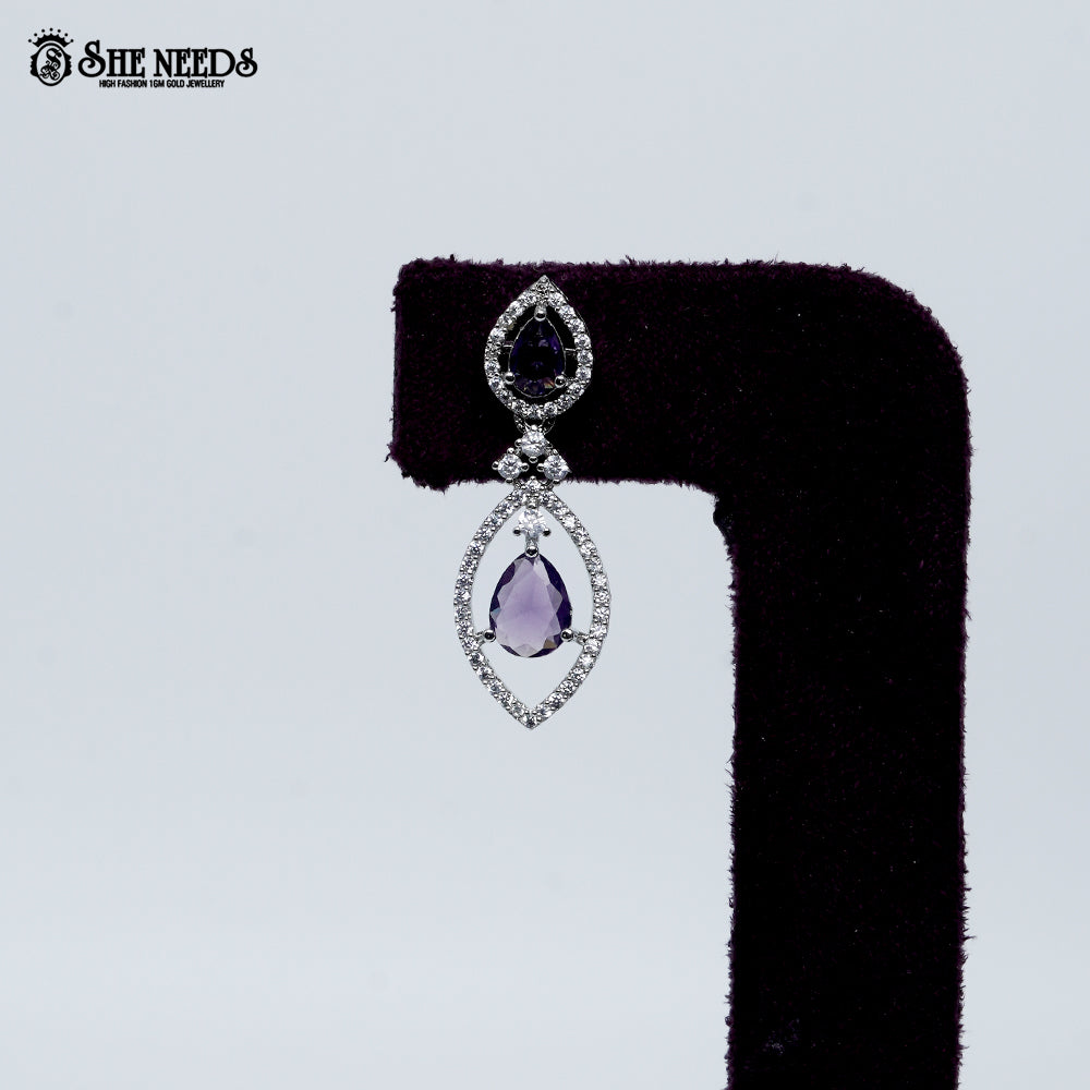 Midnight rhodium silver necklace with light green stone teardrop design| She Needs Jewellery