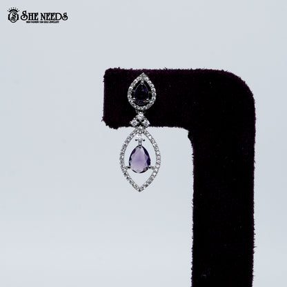 Midnight rhodium silver necklace with light green stone teardrop design| She Needs Jewellery