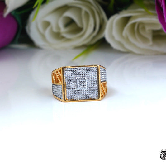 Elegant Men’s Gold-Tone  Ring with square CZ Stone