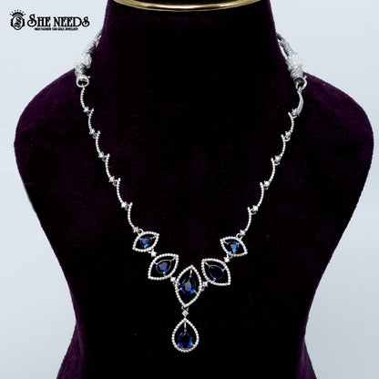 Midnight rhodium silver necklace with blue stone teardrop design| She Needs Jewellery