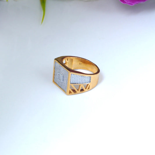 Elegant Men’s Gold-Tone  Ring with square CZ Stone