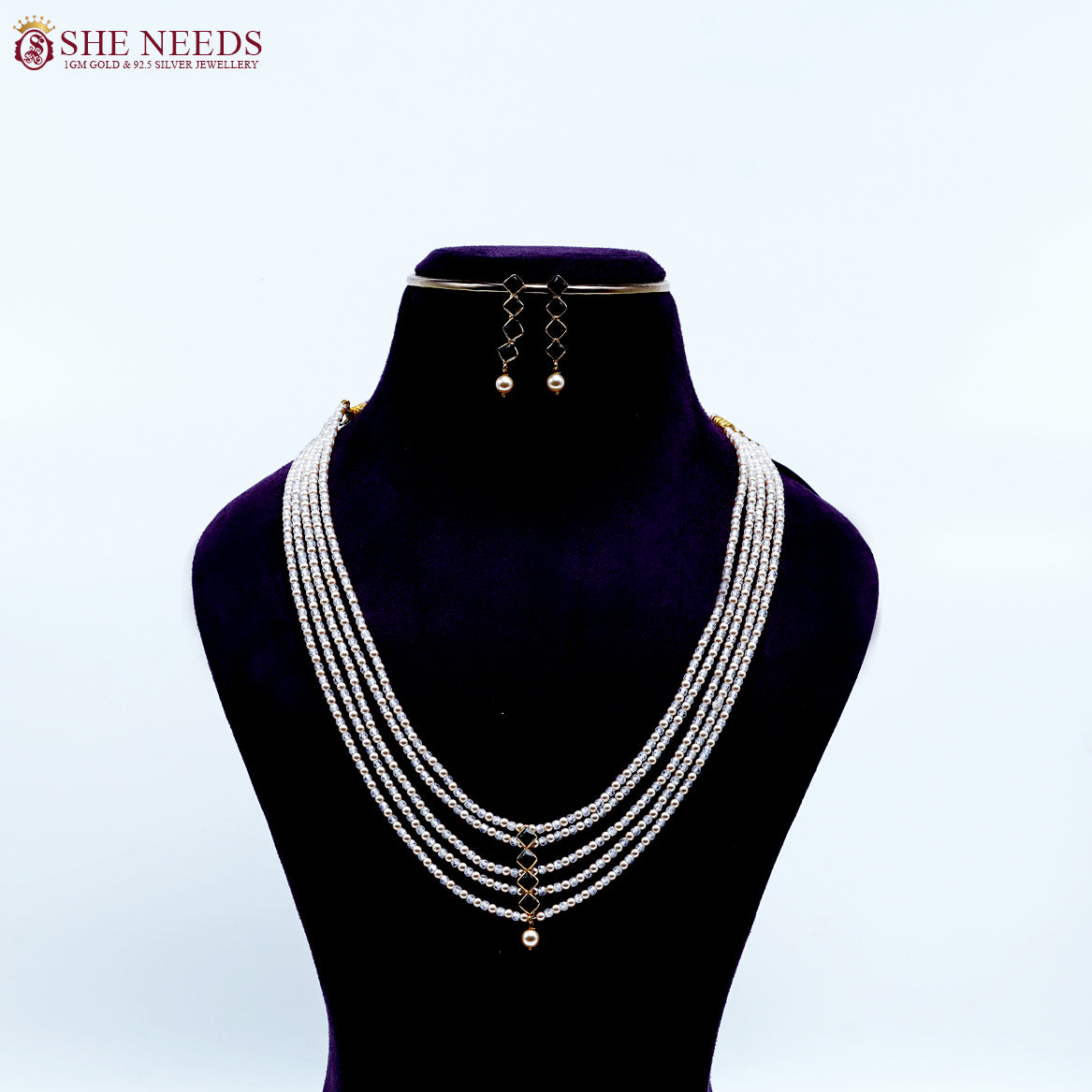 Ivory Lavender Pearl Cascade Beads Necklace Set