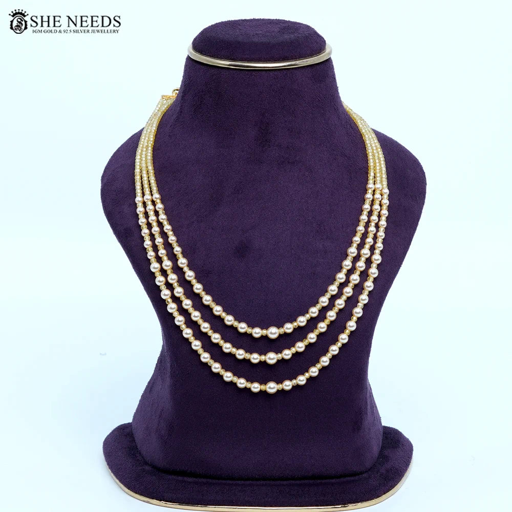 Classic Yellow Swarovski pearls with C.Z  Beads Chain Necklace