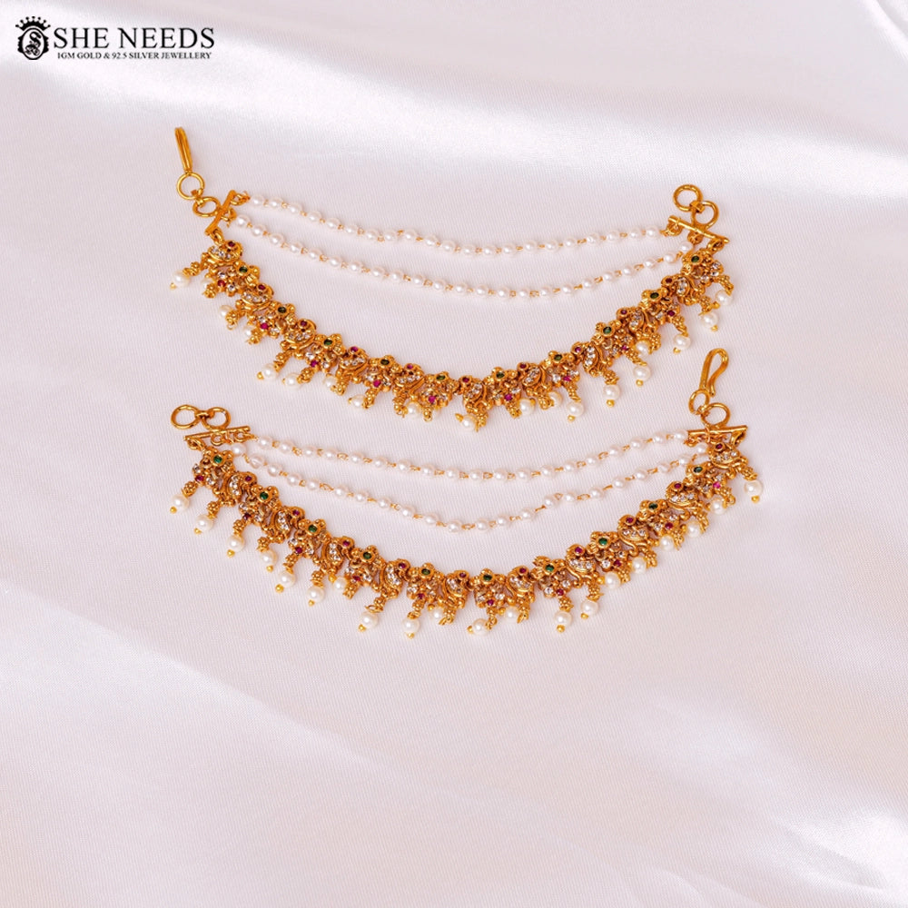 Traditional Champasaralu Ear Chain with Pearls & Stones