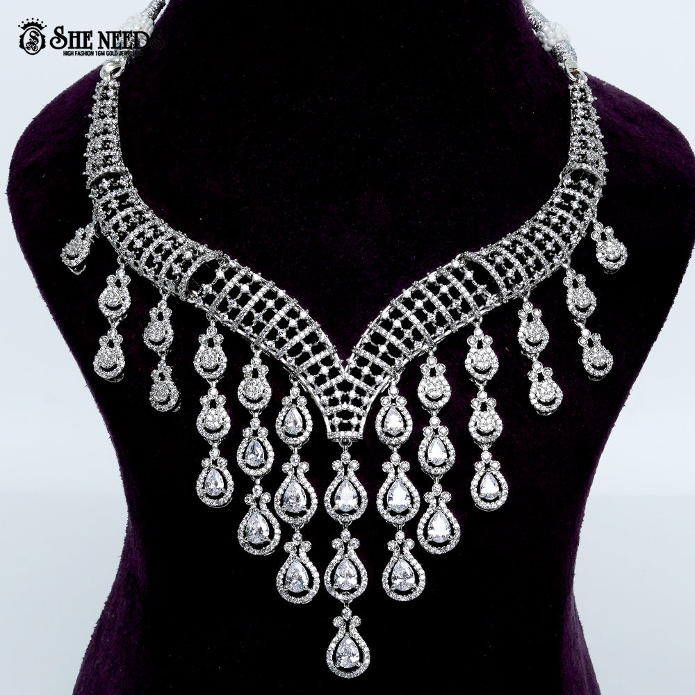 Royal Cascade Lattice Rhodium Silver Necklace