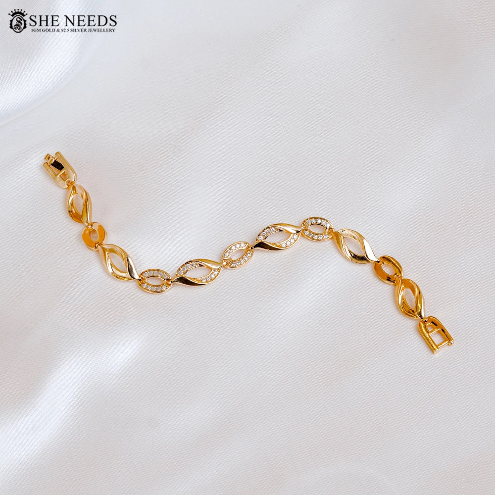 Elegant Gold Link Bracelet with CZ Stones