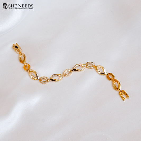 Gold link bracelet with CZ stones modern party wear jewellery by She Needs Jewellery