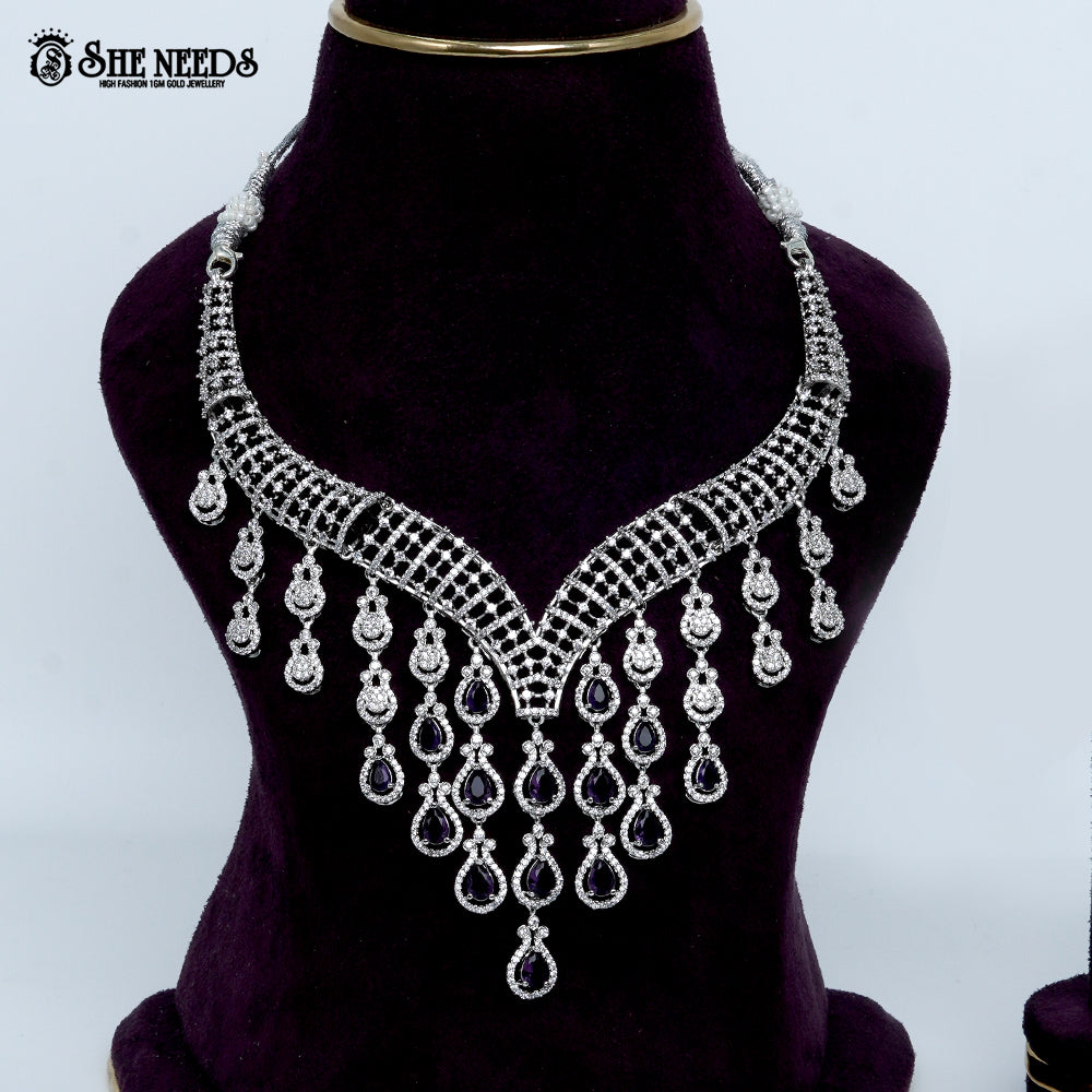 Royal Cascade Lattice Rhodium Silver Necklace