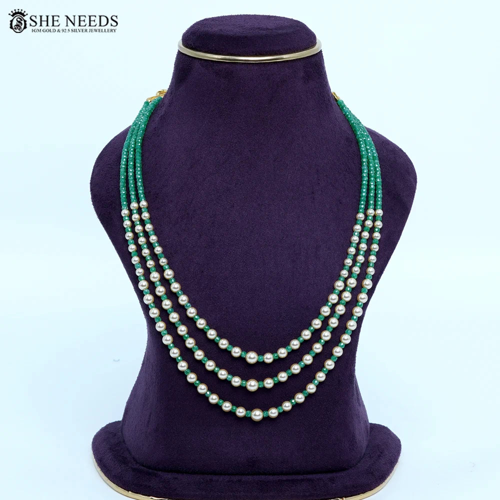 Classic Green Swarovski pearls with C.Z  Beads Chain Necklace by She Needs Jewellery