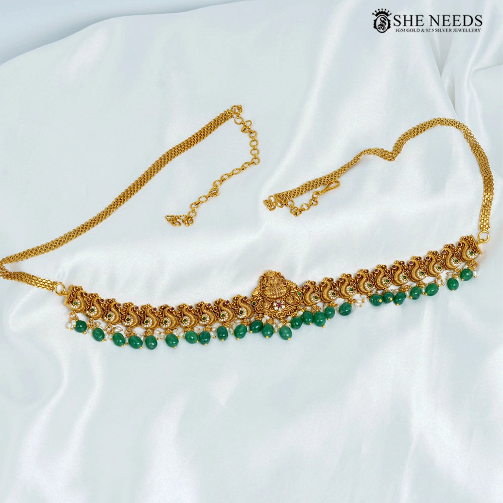 Bridal kempu stone waist belt with Lakshmi design
