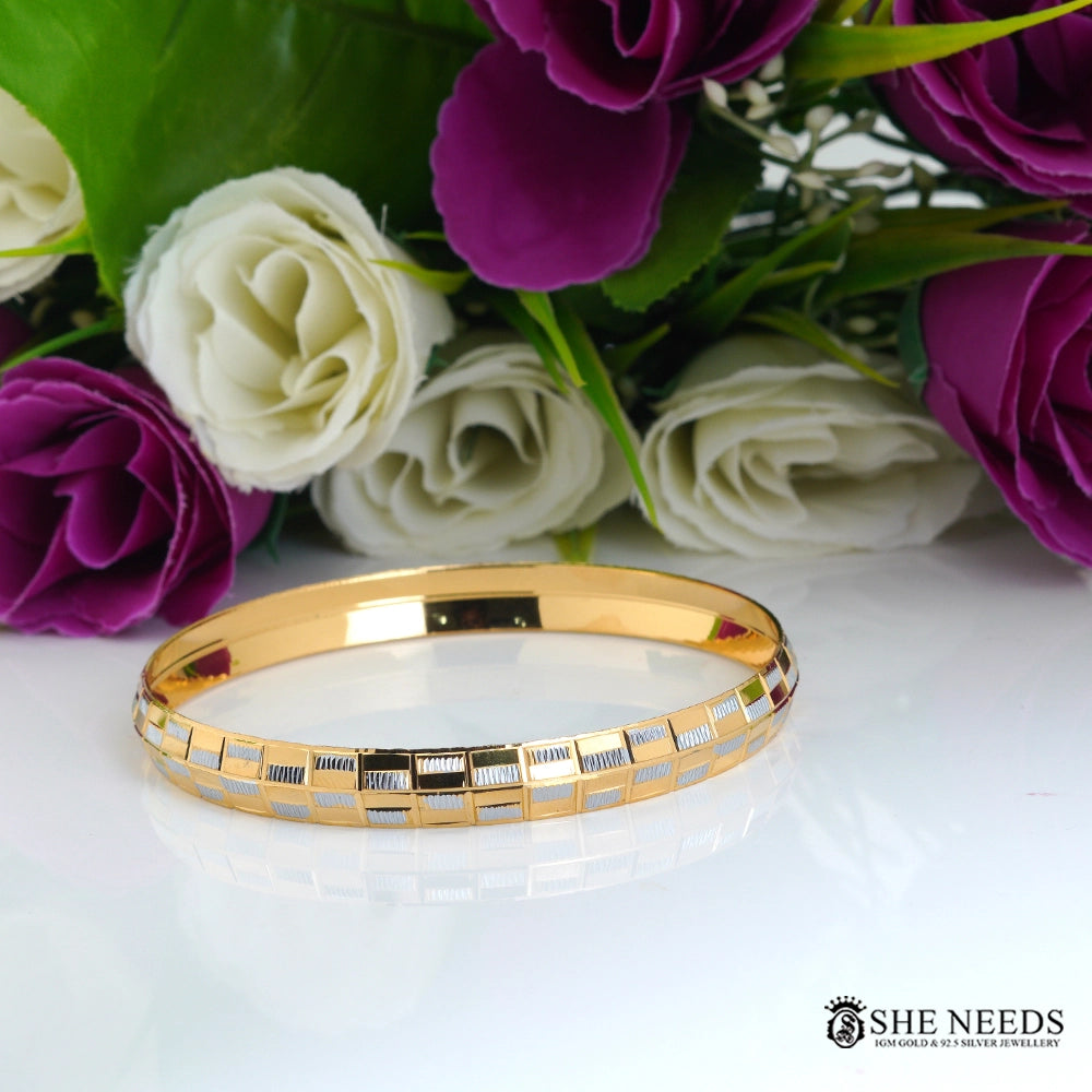 Men’s Gold & Silver Tone Bracelet | Modern Geometric Designer Kada