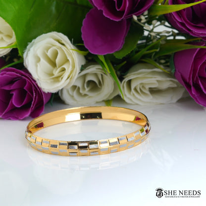 Men’s Gold & Silver Tone Bracelet | Modern Geometric Designer Kada
