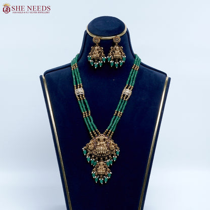 Emerald Lakshmi grand temple beads necklace set by She Needs Jewellery