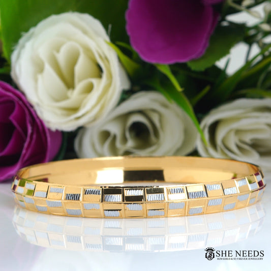Men’s Gold & Silver Tone Bracelet | Modern Geometric Designer Kada