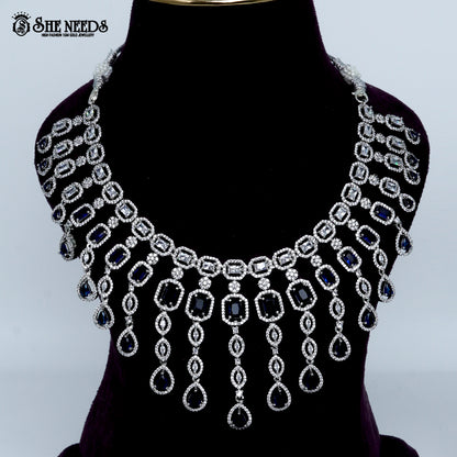 Imperial link cascade rhodium silver statement necklace with drop design