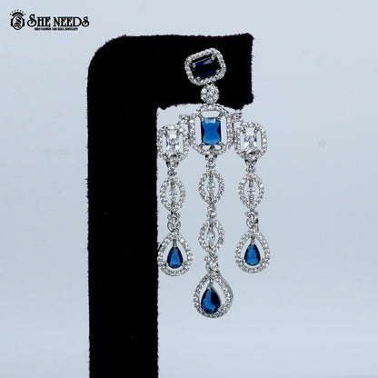 Imperial link cascade rhodium silver statement necklace with drop design