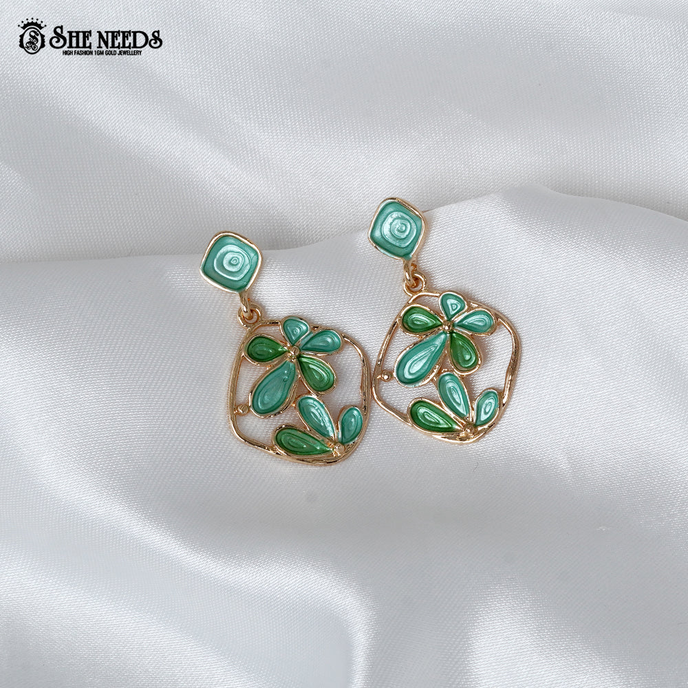 Mint green floral drop earrings for women fashion jewellery
