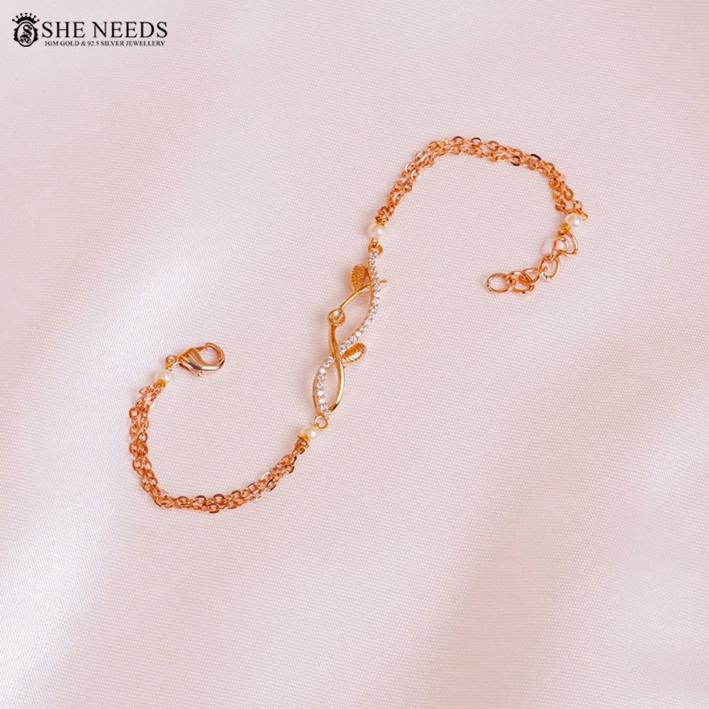 Rose Gold Pearl Chain Bracelet with CZ Infinity Design