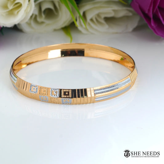 Elegant  Men’s Gold & Silver Tone Bracelet | Modern Geometric Designer Kada