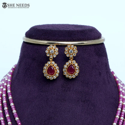 Pink CZ beads chain necklace with Swarovski pearls and pendant by She Needs Jewellery