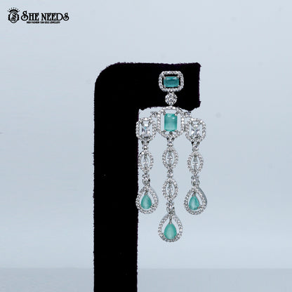 Imperial link cascade rhodium silver statement necklace with drop design