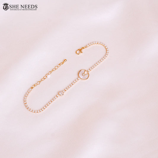 Gold Plated CZ Tennis Bracelet with Circle Charm