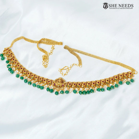 Antique Lakshmi Temple Vaddanam with Kempu Stones