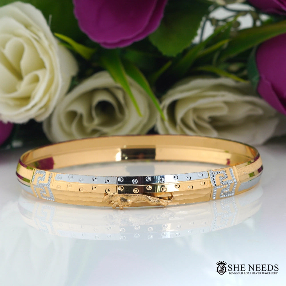 Elegant  Men’s Gold & Silver Tone Bracelet  Modern  Designer Kada