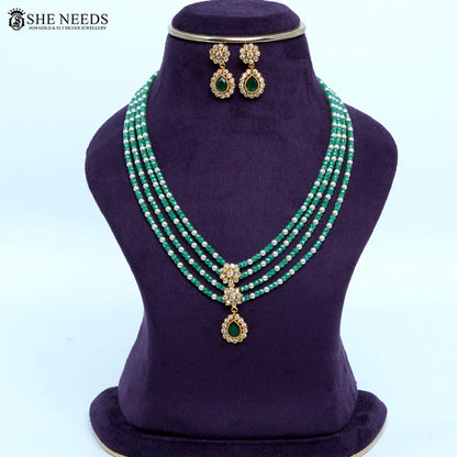 Green CZ beads chain necklace with Swarovski pearls and pendant by She Needs Jewellery