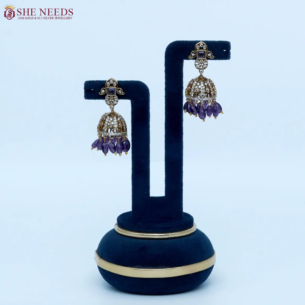 Royal Amethyst Dome Jhumka Earrings