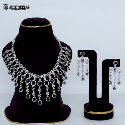 Imperial link cascade rhodium silver statement necklace with drop design