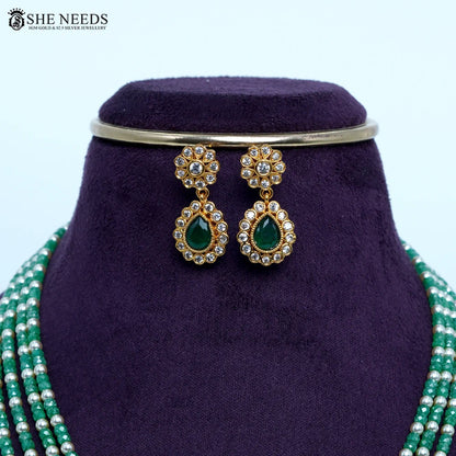 Green CZ beads chain necklace with Swarovski pearls and pendant by She Needs Jewellery