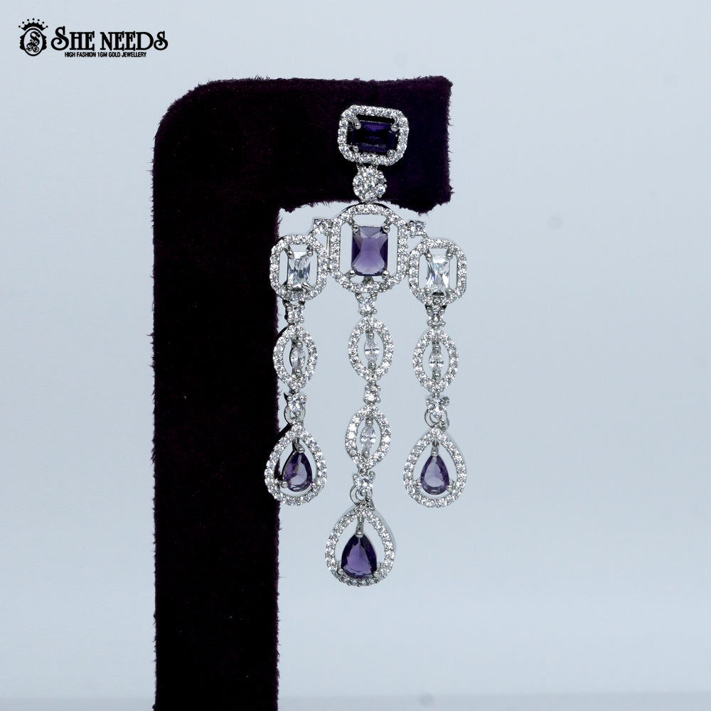 Imperial link cascade rhodium silver statement necklace with drop design