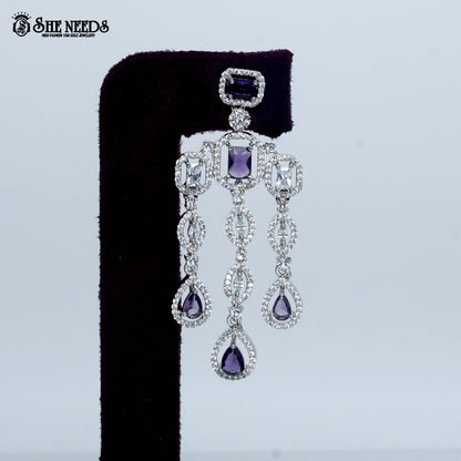 Imperial link cascade rhodium silver statement necklace with drop design