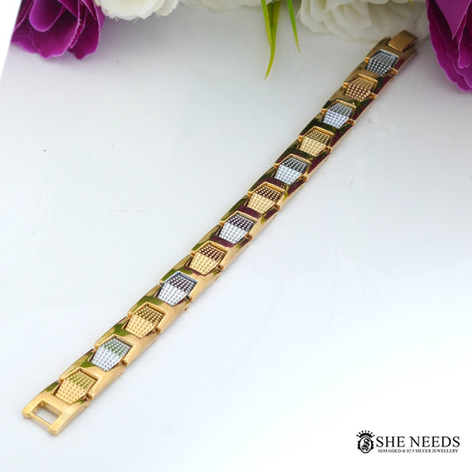 Men’s Gold & Silver Designer Bracelet  Textured Link Style Kada