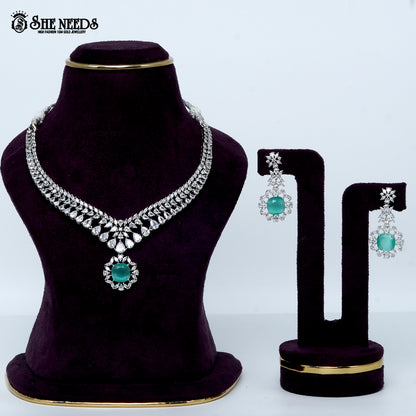 Regal teardrop heirloom rhodium silver statement necklace with center pendant design
