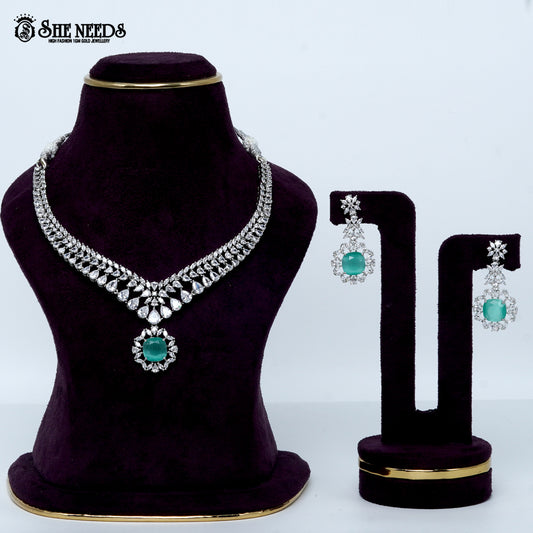 Regal teardrop heirloom rhodium silver statement necklace with center pendant design