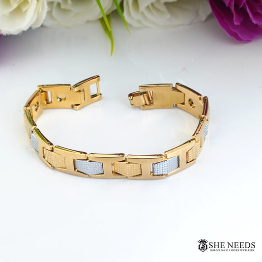 Men’s Gold & Silver Designer Bracelet  Textured Link Style Kada