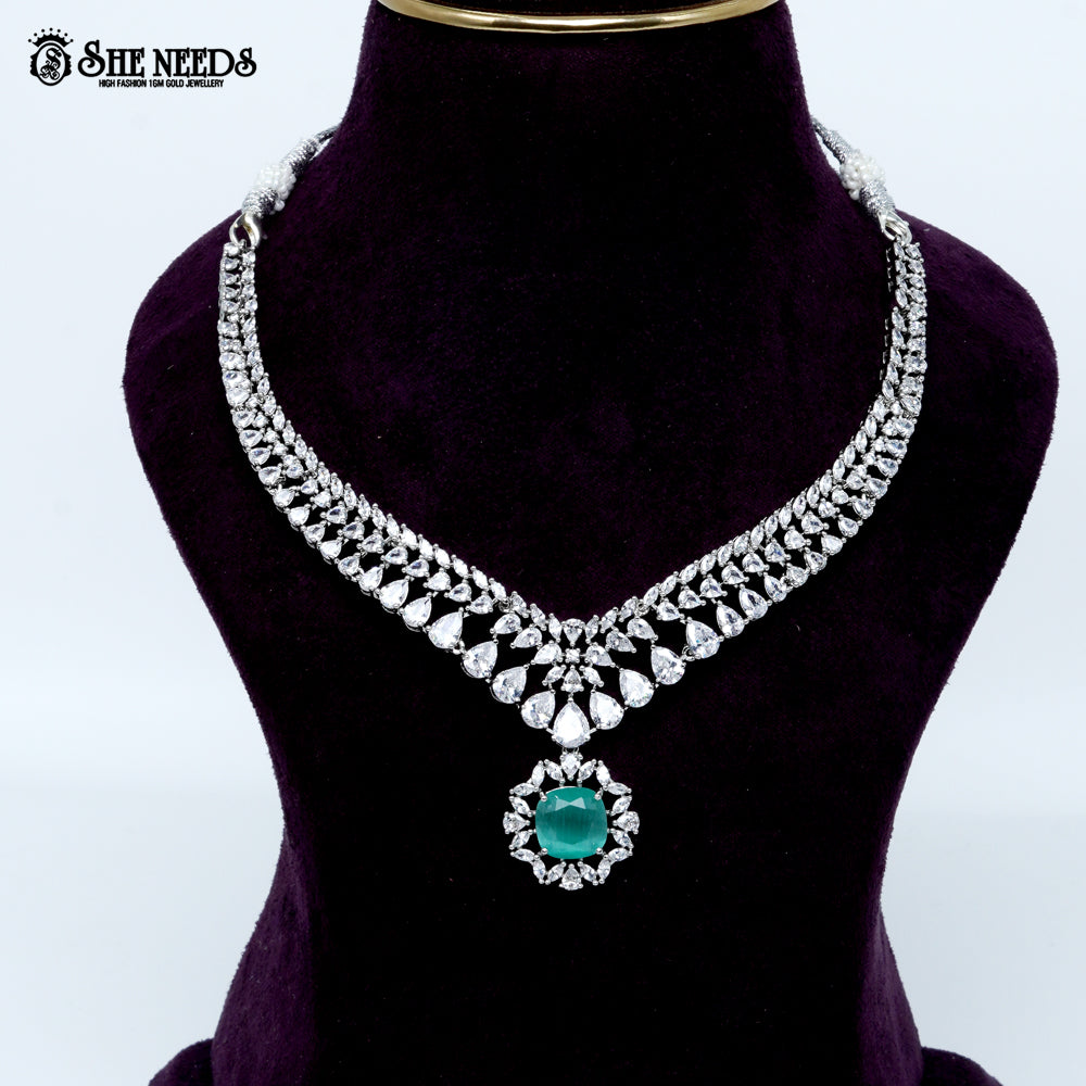 Regal Teardrop Heirloom Rhodium Silver Necklace