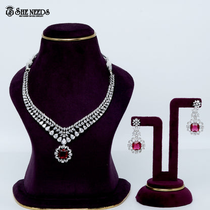 Regal teardrop heirloom rhodium silver statement necklace with center pendant design