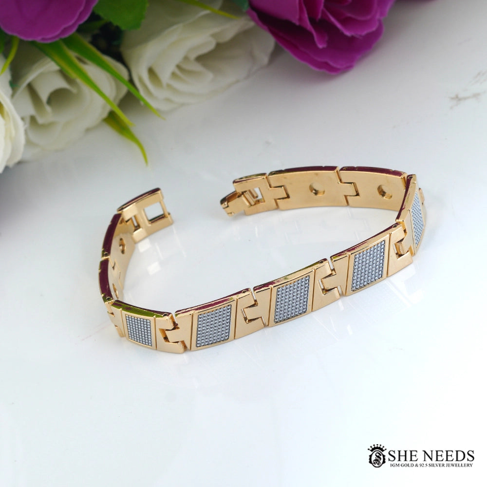 Men’s Gold & Silver Designer Bracelet  Textured Link Style