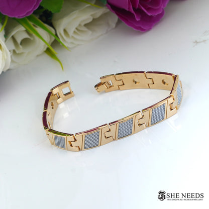 Men’s Gold & Silver Designer Bracelet  Textured Link Style