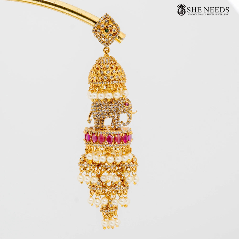 Antique Elephant Temple Jhumka Earrings with Pearls