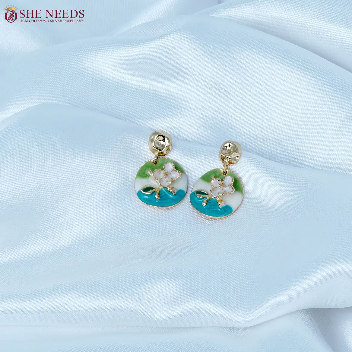 Bloom charm enamel drop earrings by She Needs Jewellery