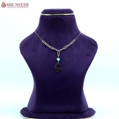 Blue Drop Curve Gold Necklace