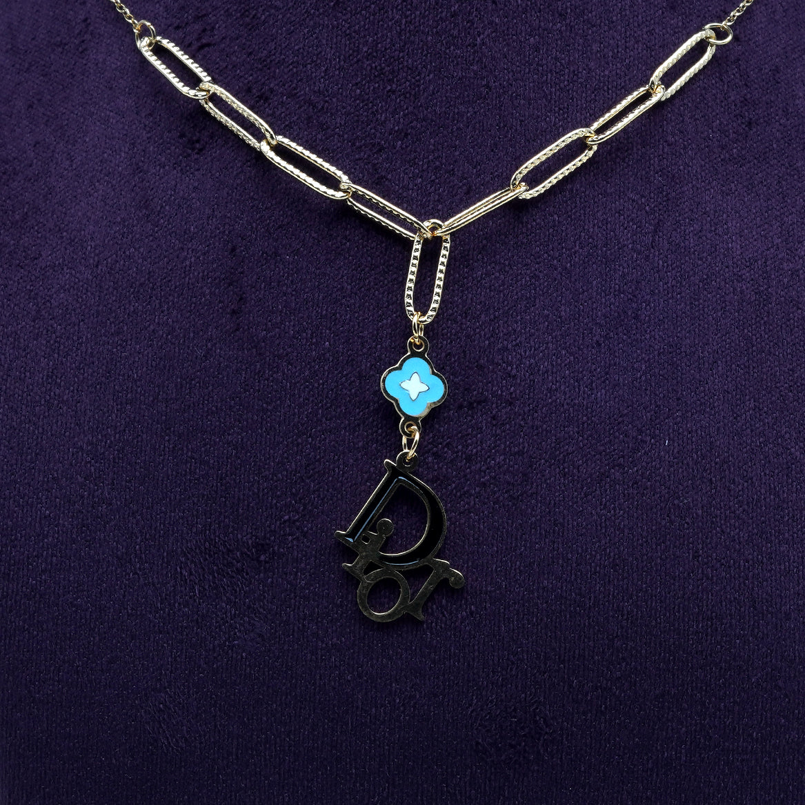 Blue Drop Curve Gold Necklace