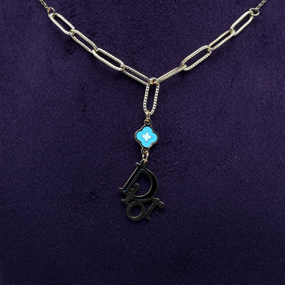 Blue Drop Curve Gold Necklace