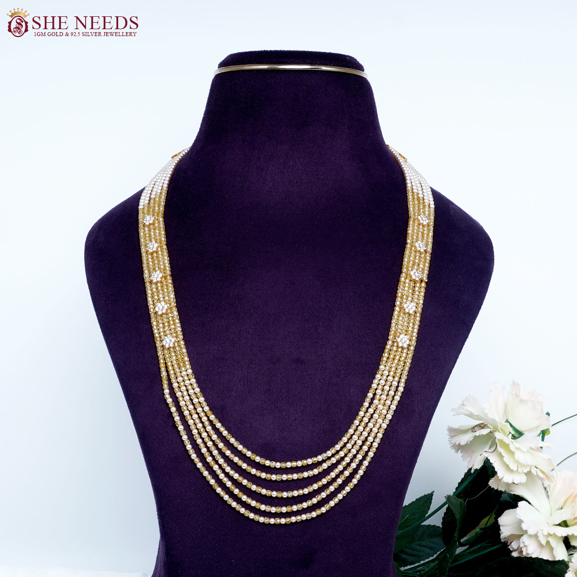 Ethnic Grace yellow pearl beads necklace multi strand traditional jewellery