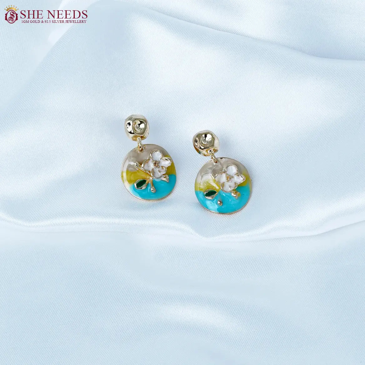 Duo Bloom Enamel Floral Fancy Earrings
